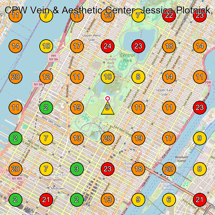 CPW Vein & Aesthetic Center, Jessica Plotnick, PA-C, MMSc Medical Center GeoGrid ranking map for New York NY